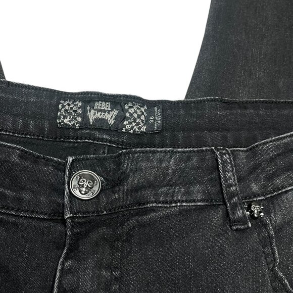 Rebel Vengeance Men 36 Straight Black Star Embroidered Jeans Punk Street Skate - Picture 4 of 10